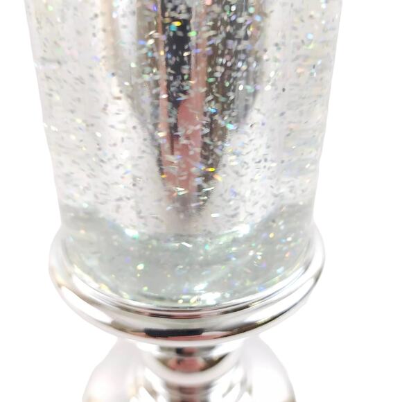 13in Illuminated Glitter Pedestal Candle by VALERIE in SILVER  Holiday Decor New - Picture 4 of 10